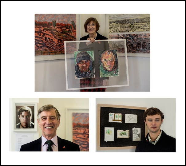 Pictured; Anita St John Gray who had the original idea for Combat Art, former Commanding Officer at 40 Commando, Col Alan Hooper, who along with Royal Marine Col M.J.A Jackson advised on the project, and artist Jon England who worked with his former lecturers at Somerset College, Stuart Rosamond and Tim Martin to curate and develop the project.